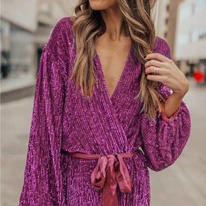 Pink sequin wrap dress